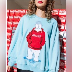 New! QUEEN OF SPARKLES Icy Blue Polar Bear Coca Cola Sweatshirt